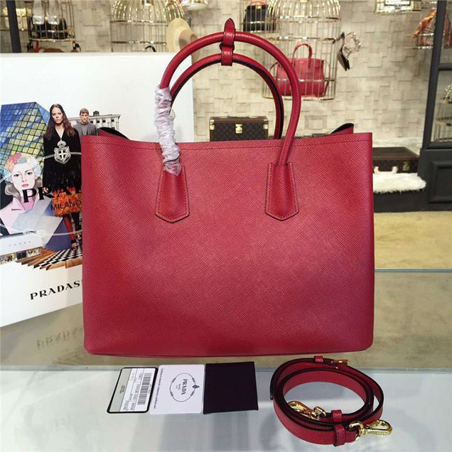 Prada Saffiano Leather Double Handle Tote Bag 35cm Fall Winter 2016 Bag Collection Red