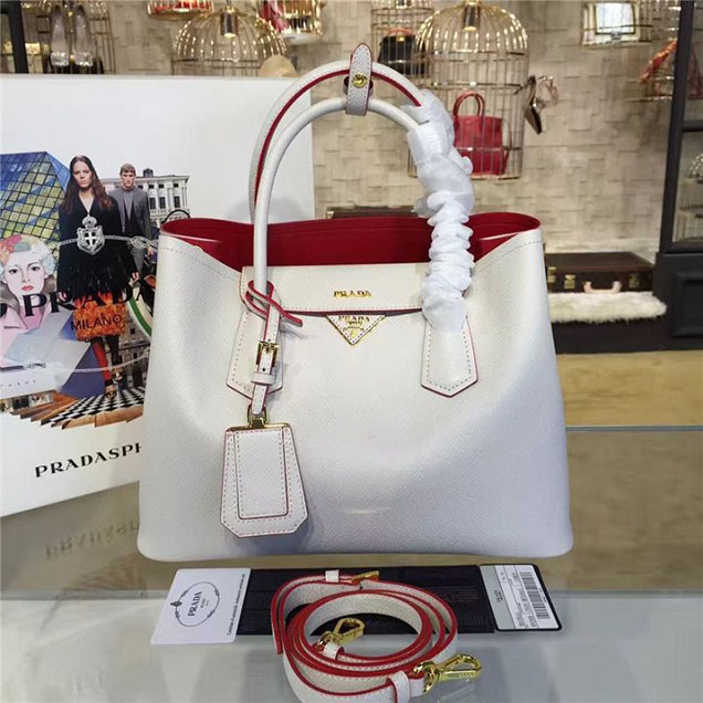 Prada Saffiano Double Handle Tote Bag 33cm Fall Winter 2016 Bag Collection White