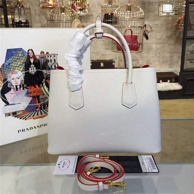 Prada Saffiano Double Handle Tote Bag 33cm Fall Winter 2016 Bag Collection White