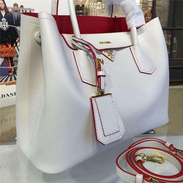 Prada Saffiano Double Handle Tote Bag 33cm Fall Winter 2016 Bag Collection White