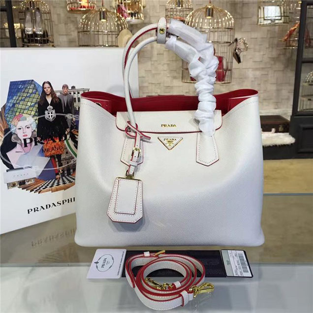 Prada Saffiano Double Handle Tote Bag 35cm Fall Winter 2016 Bag Collection White