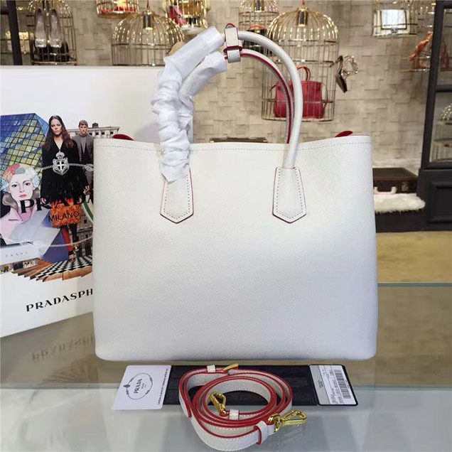 Prada Saffiano Double Handle Tote Bag 35cm Fall Winter 2016 Bag Collection White