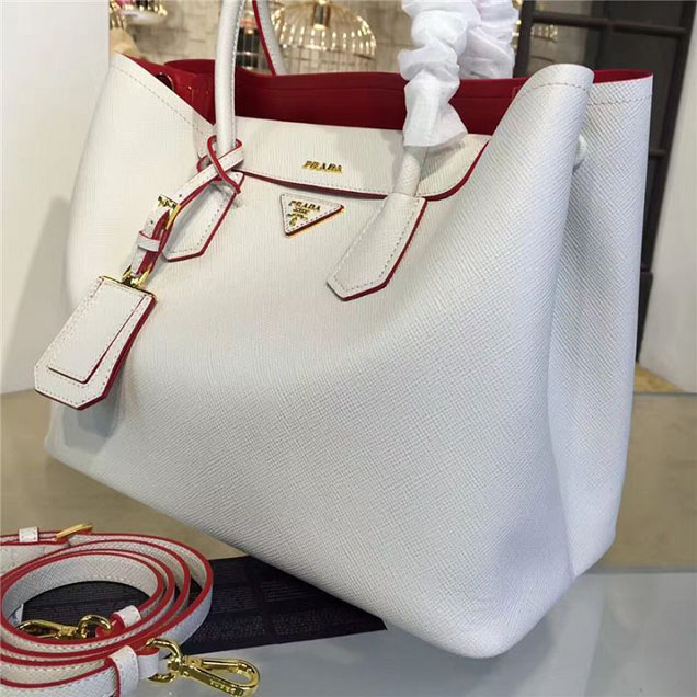 Prada Saffiano Double Handle Tote Bag 35cm Fall Winter 2016 Bag Collection White