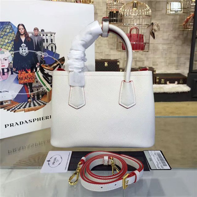 Prada Saffiano Double Handle Tote Bag 26cm Fall Winter 2016 Bag Collection White