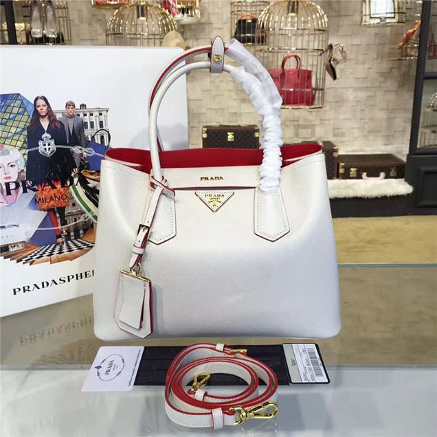 Prada Saffiano Double Handle Tote Bag 30cm Fall Winter 2016 Bag Collection White