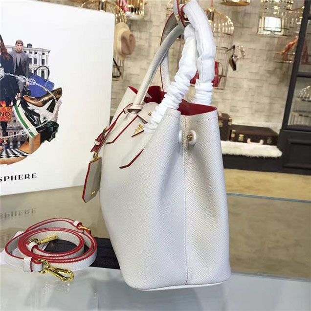Prada Saffiano Double Handle Tote Bag 30cm Fall Winter 2016 Bag Collection White
