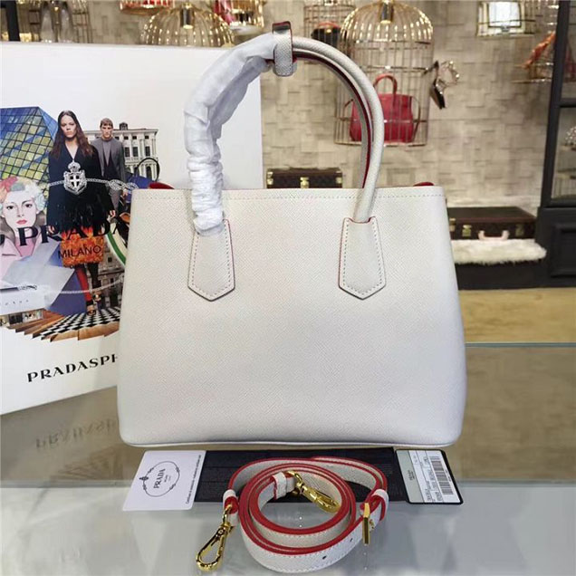 Prada Saffiano Double Handle Tote Bag 30cm Fall Winter 2016 Bag Collection White