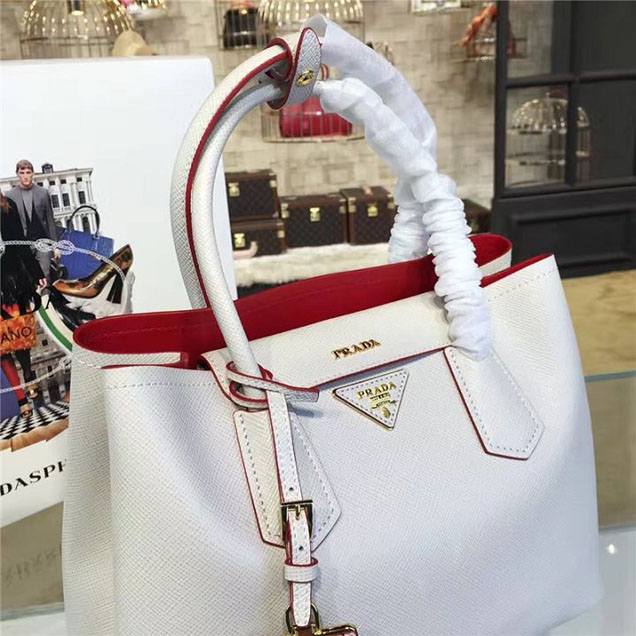 Prada Saffiano Double Handle Tote Bag 30cm Fall Winter 2016 Bag Collection White