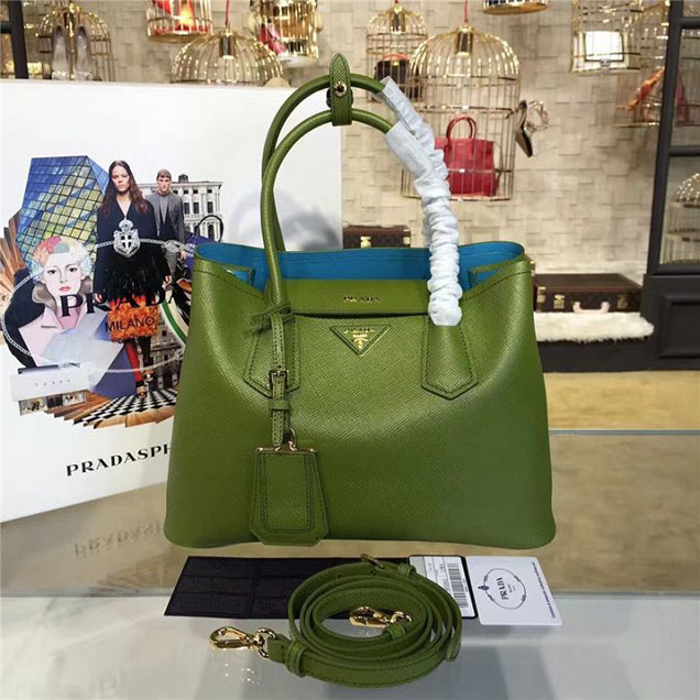 Prada Saffiano Double Handle Tote Bag 30cm Fall Winter 2016 Bag Collection Vert Green