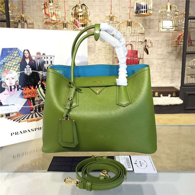 Prada Saffiano Double Handle Tote Bag 33cm Fall Winter 2016 Bag Collection Vert Green