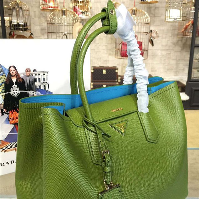 Prada Saffiano Double Handle Tote Bag 35cm Fall Winter 2016 Bag Collection Vert Green