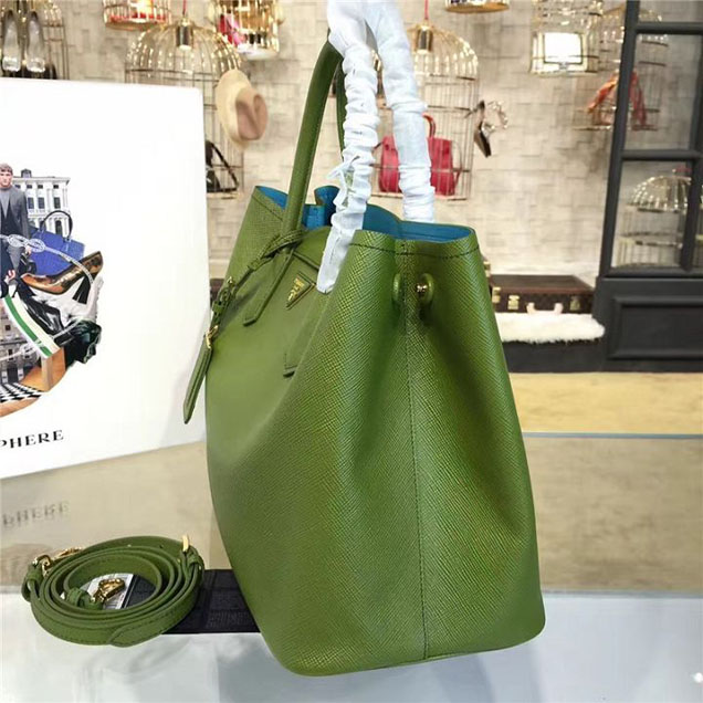 Prada Saffiano Double Handle Tote Bag 35cm Fall Winter 2016 Bag Collection Vert Green
