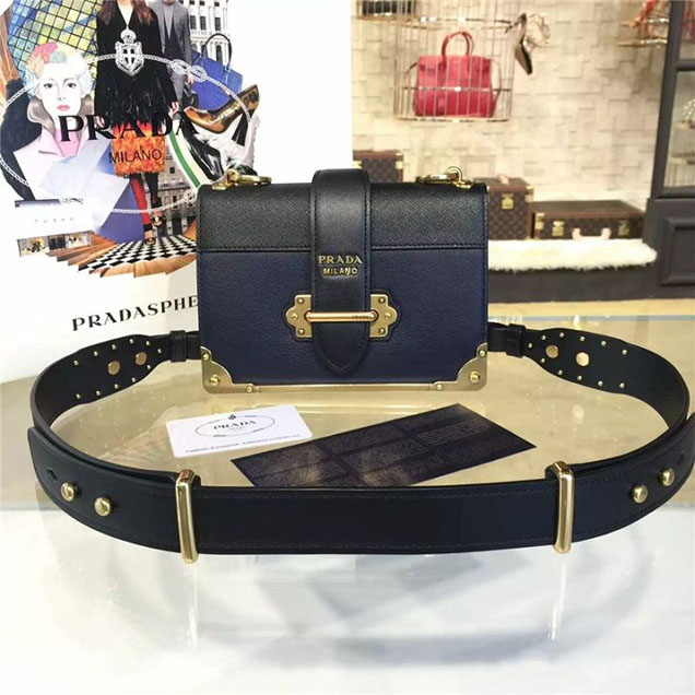 Prada Cahier Shoulder Bag Calfskin Leather 20cm Fall Winter 2016 Bag Collection Black