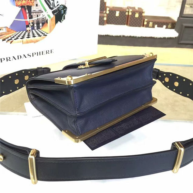 Prada Cahier Shoulder Bag Calfskin Leather 20cm Fall Winter 2016 Bag Collection Black