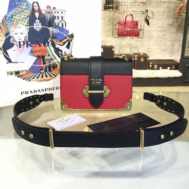 Prada Cahier Shoulder Bag Calfskin Leather 20cm Fall Winter 2016 Bag Collection Red Black