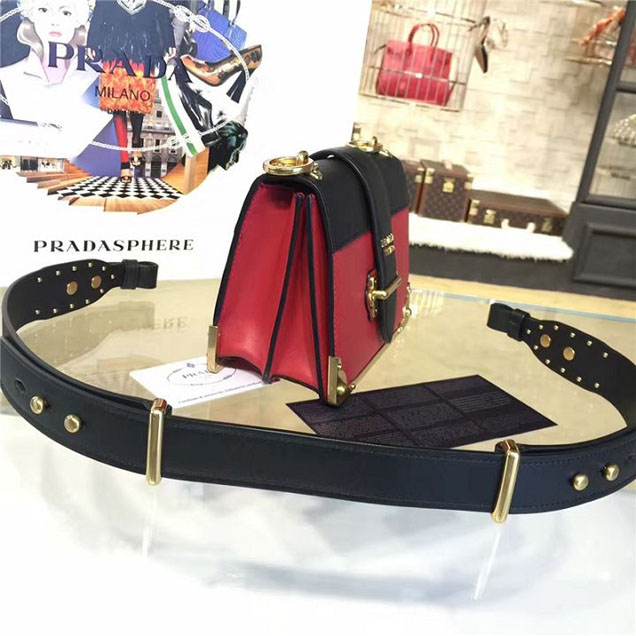 Prada Cahier Shoulder Bag Calfskin Leather 20cm Fall Winter 2016 Bag Collection Red Black