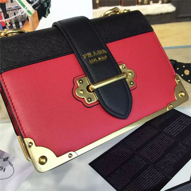 Prada Cahier Shoulder Bag Calfskin Leather 20cm Fall Winter 2016 Bag Collection Red Black