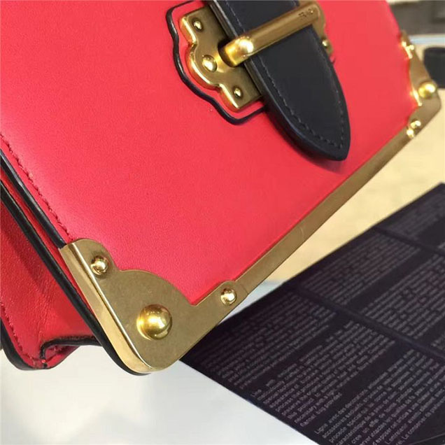 Prada Cahier Shoulder Bag Calfskin Leather 20cm Fall Winter 2016 Bag Collection Red Black