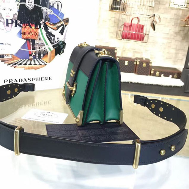 Prada Cahier Shoulder Bag Calfskin Leather 20cm Fall Winter 2016 Bag Collection Green Black