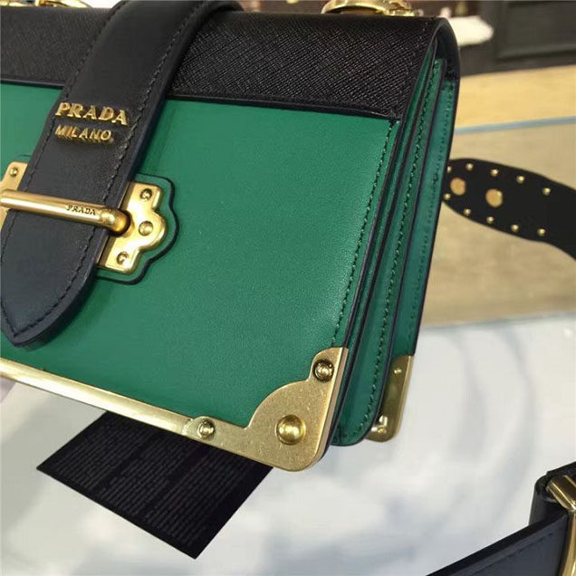 Prada Cahier Shoulder Bag Calfskin Leather 20cm Fall Winter 2016 Bag Collection Green Black