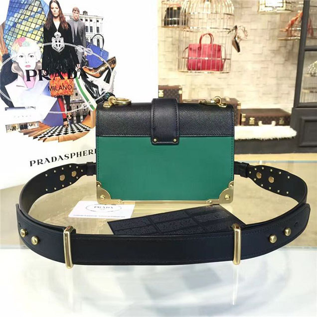 Prada Cahier Shoulder Bag Calfskin Leather 20cm Fall Winter 2016 Bag Collection Green Black