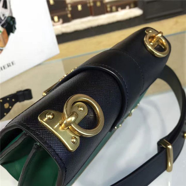Prada Cahier Shoulder Bag Calfskin Leather 20cm Fall Winter 2016 Bag Collection Green Black