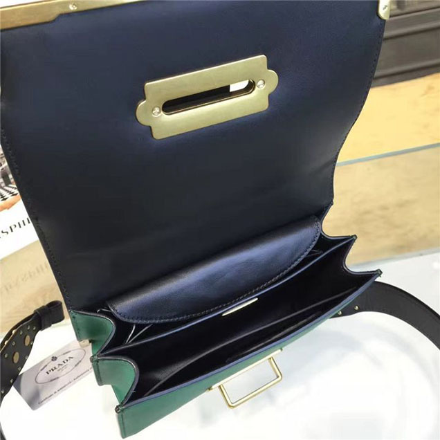 Prada Cahier Shoulder Bag Calfskin Leather 20cm Fall Winter 2016 Bag Collection Green Black