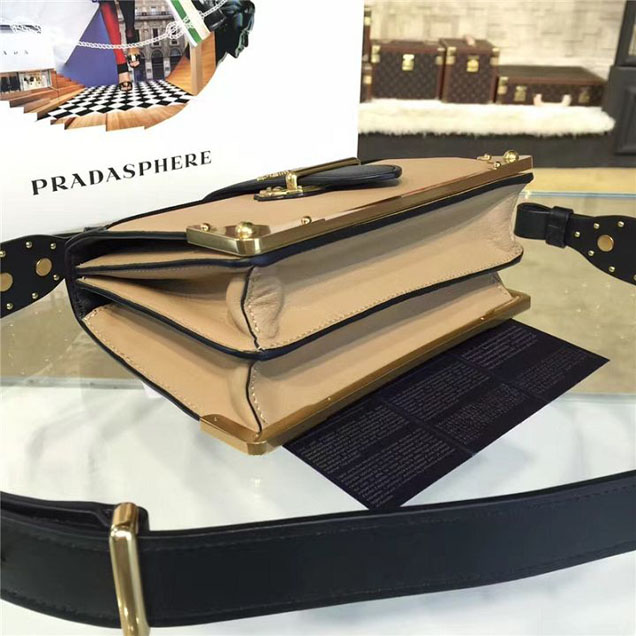 Prada Cahier Shoulder Bag Calfskin Leather 20cm Fall Winter 2016 Bag Collection Beige Black