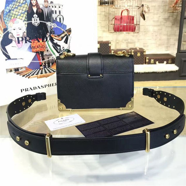 Prada Cahier Shoulder Bag Calfskin Leather 20cm Fall Winter 2016 Bag Collection Black