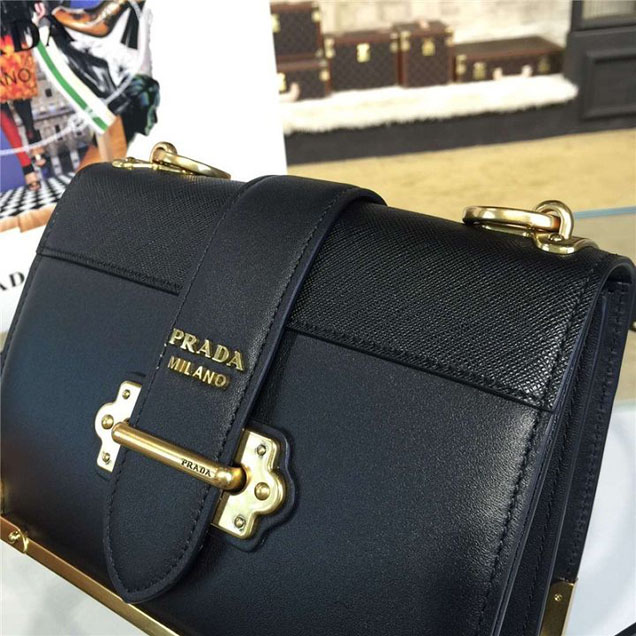 Prada Cahier Shoulder Bag Calfskin Leather 20cm Fall Winter 2016 Bag Collection Black