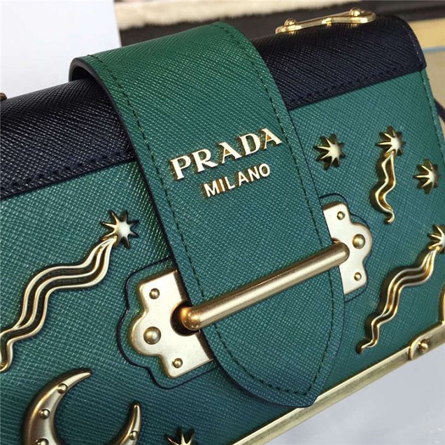 Prada Cahier Astrology Shoulder Bag Calfskin Leather 18cm Fall Winter 2016 Bag Collection Green Black