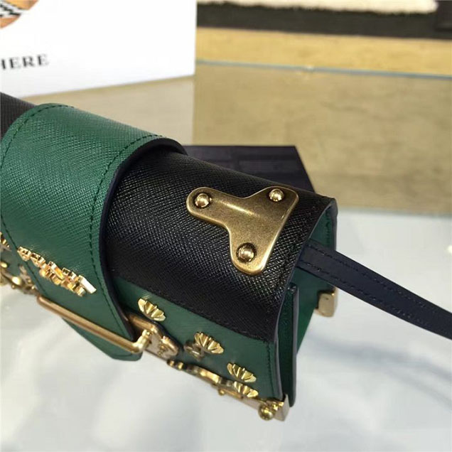 Prada Cahier Astrology Shoulder Bag Calfskin Leather 18cm Fall Winter 2016 Bag Collection Green Black