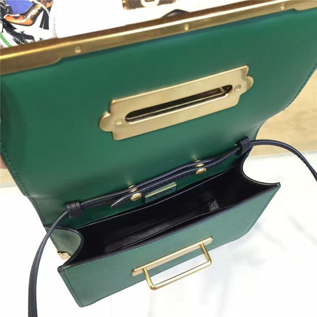 Prada Cahier Astrology Shoulder Bag Calfskin Leather 18cm Fall Winter 2016 Bag Collection Green Black