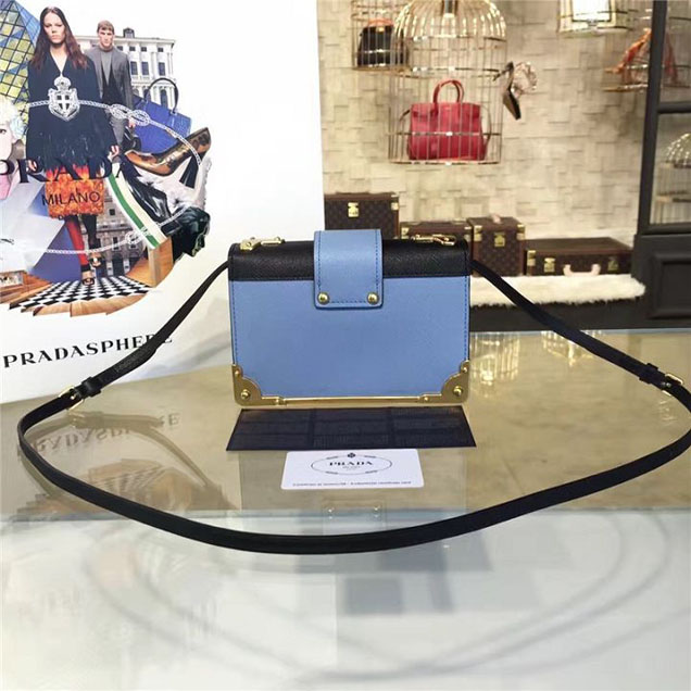 Prada Cahier Astrology Shoulder Bag Calfskin Leather 18cm Fall Winter 2016 Bag Collection Light Blue Black