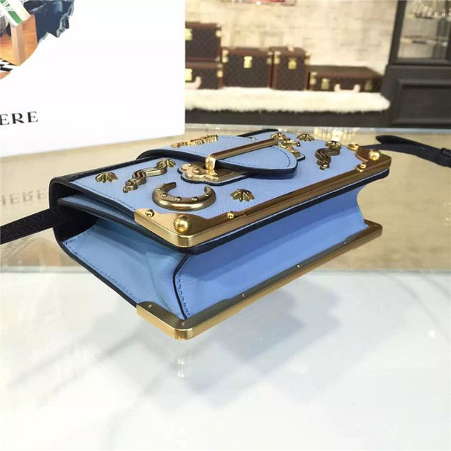 Prada Cahier Astrology Shoulder Bag Calfskin Leather 18cm Fall Winter 2016 Bag Collection Light Blue Black