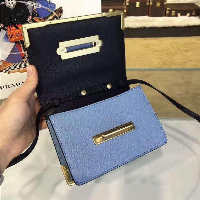 Prada Cahier Astrology Shoulder Bag Calfskin Leather 18cm Fall Winter 2016 Bag Collection Light Blue Black