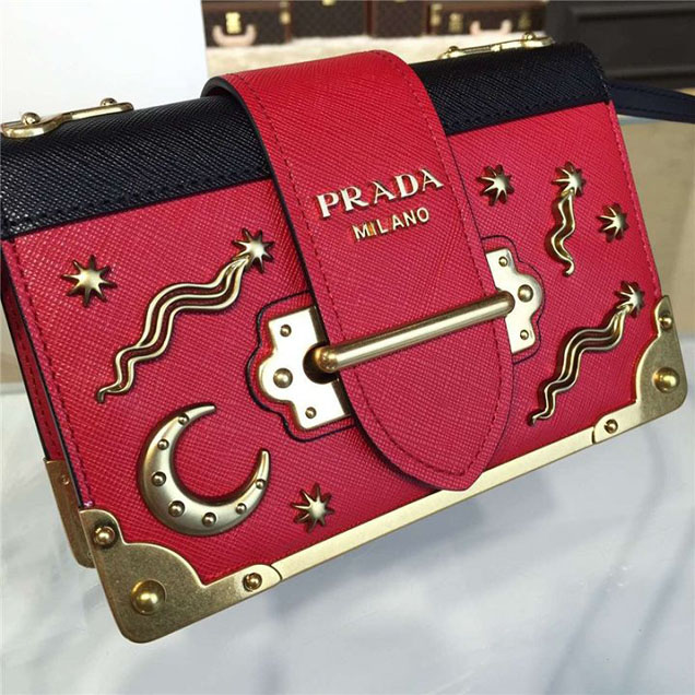 Prada Cahier Astrology Shoulder Bag Calfskin Leather 18cm Fall Winter 2016 Bag Collection Red Black