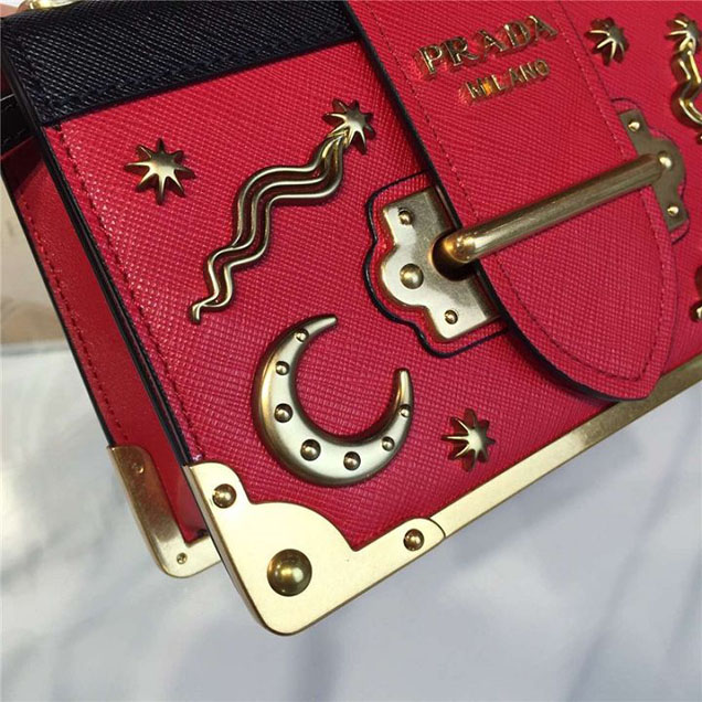 Prada Cahier Astrology Shoulder Bag Calfskin Leather 18cm Fall Winter 2016 Bag Collection Red Black