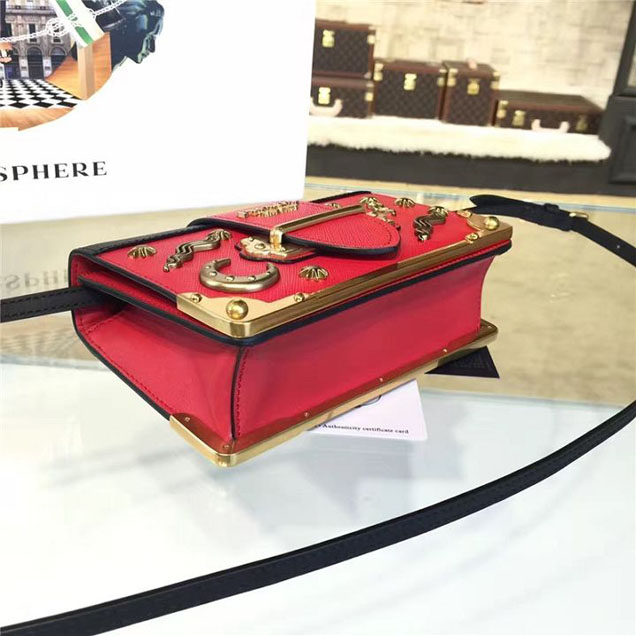 Prada Cahier Astrology Shoulder Bag Calfskin Leather 18cm Fall Winter 2016 Bag Collection Red Black