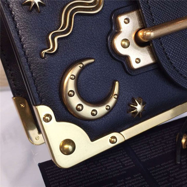 Prada Cahier Astrology Shoulder Bag Calfskin Leather 18cm Fall Winter 2016 Bag Collection Black
