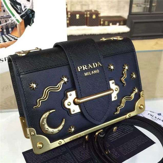 Prada Cahier Astrology Shoulder Bag Calfskin Leather 18cm Fall Winter 2016 Bag Collection Black