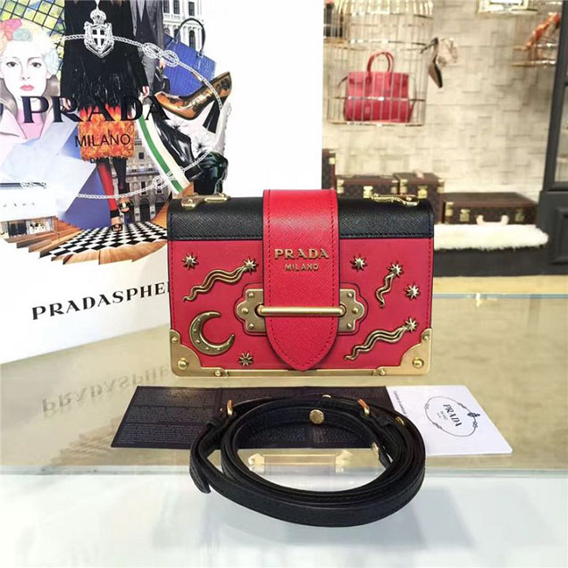 Prada Cahier Astrology Shoulder Bag Calfskin Leather 18cm Fall Winter 2016 Bag Collection Red