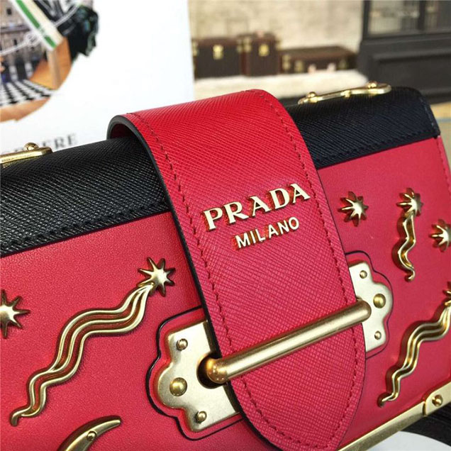 Prada Cahier Astrology Shoulder Bag Calfskin Leather 18cm Fall Winter 2016 Bag Collection Red
