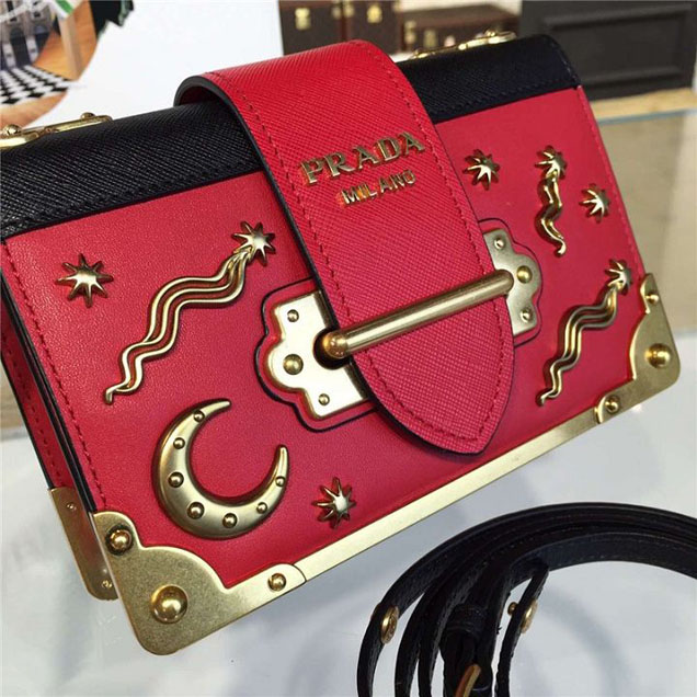 Prada Cahier Astrology Shoulder Bag Calfskin Leather 18cm Fall Winter 2016 Bag Collection Red