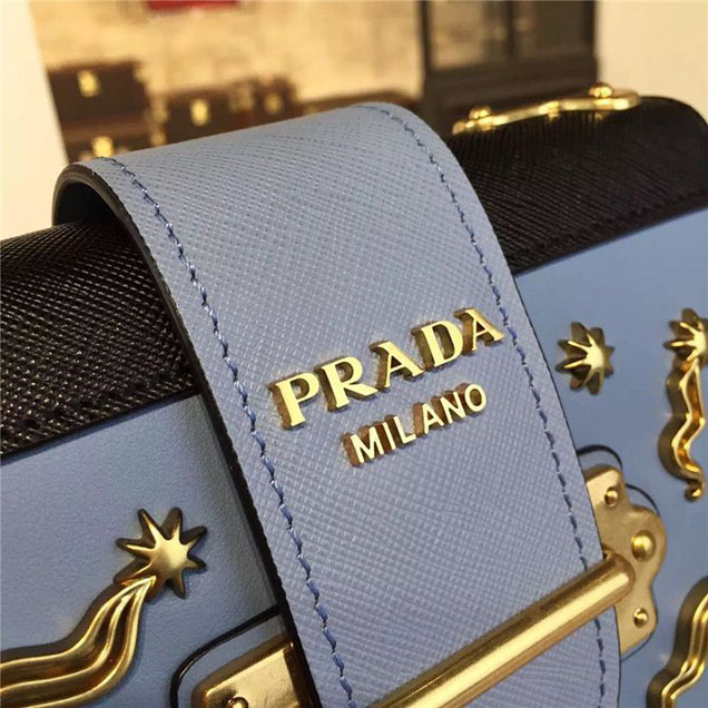 Prada Cahier Astrology Shoulder Bag Calfskin Leather 18cm Fall Winter 2016 Bag Collection Light Blue