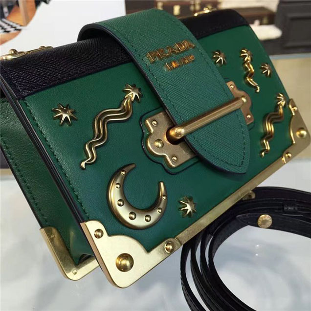 Prada Cahier Astrology Shoulder Bag Calfskin Leather 18cm Fall Winter 2016 Bag Collection Green