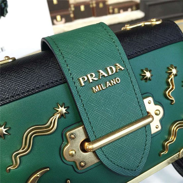 Prada Cahier Astrology Shoulder Bag Calfskin Leather 18cm Fall Winter 2016 Bag Collection Green