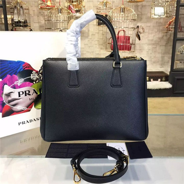 Prada Saffiano Lux Double-Zip Tote Bag 33cm Fall Winter 2016 Bag Collection Black
