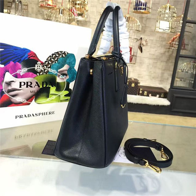 Prada Saffiano Lux Double-Zip Tote Bag 33cm Fall Winter 2016 Bag Collection Black