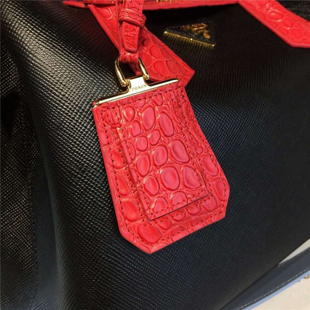 Prada Saffiano Double Handle Tote Bag with Croc Stamp 33cm Fall Winter 2016 Bag Collection Black Red